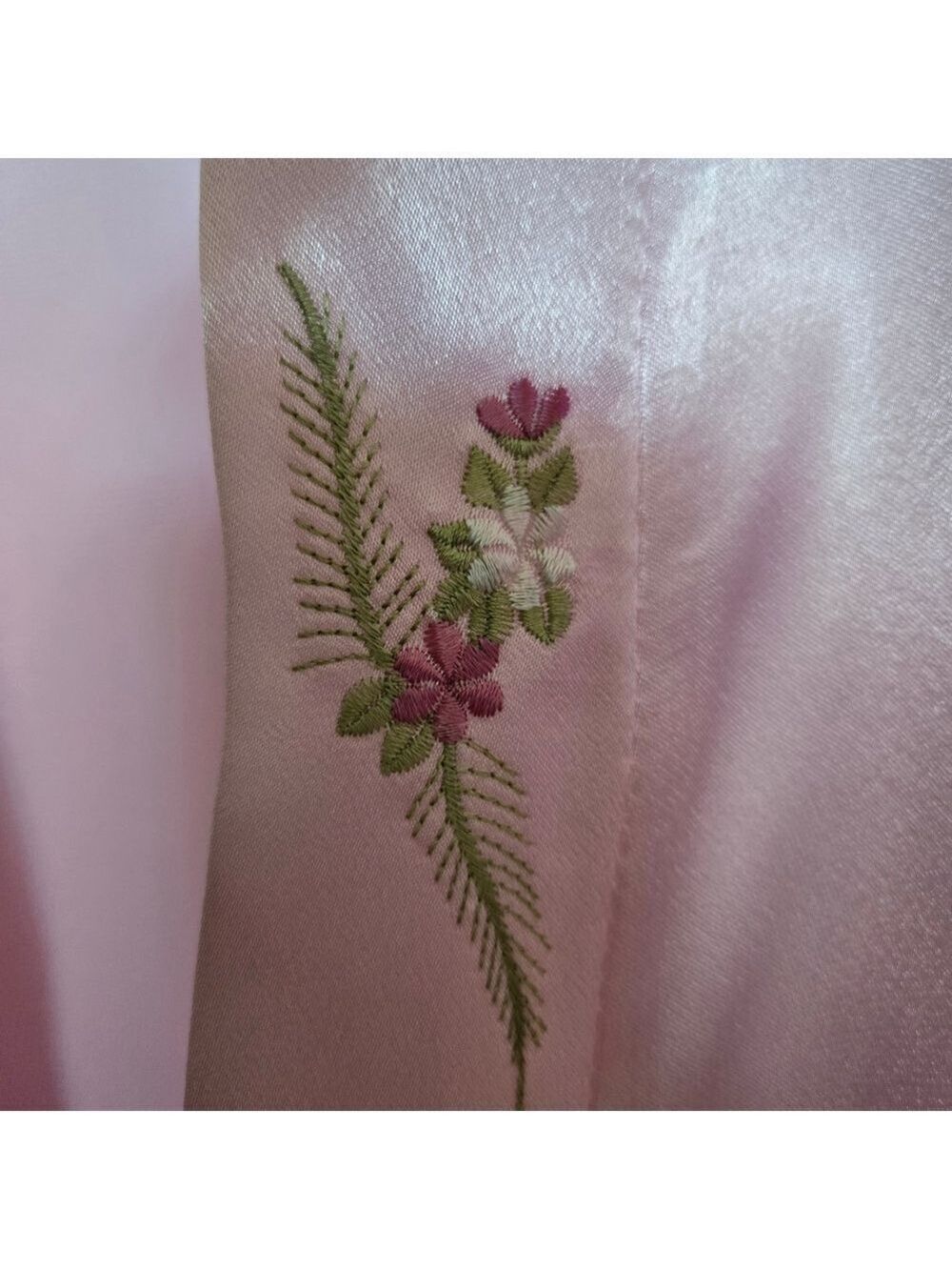 ROBE & CAMISOLE PAJAMA SET 100% SILK WOMEN PINK EMBROIDERED FLORAL DESIGN XXL - Picture 9 of 14